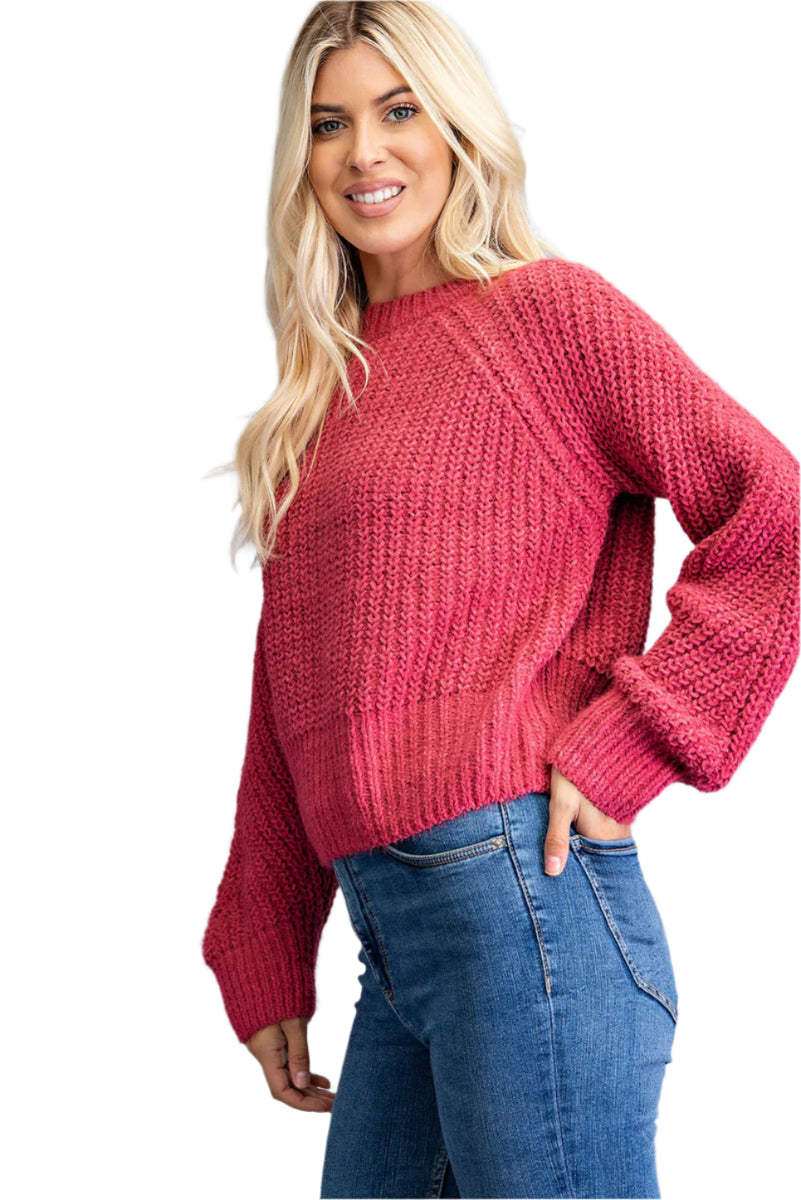 Glam Soft Knit Cherry Pink Cropped Sweater MiaRoba