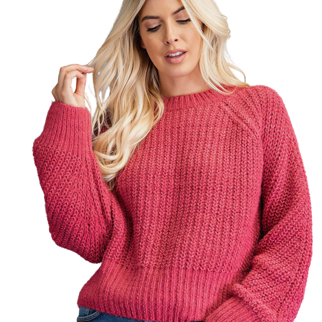Glam Soft Knit Cherry Pink Cropped Sweater MiaRoba