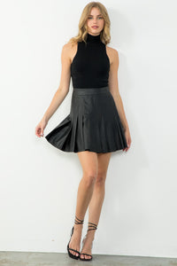 THML Black Faux Leather Pleated Mini Skirt