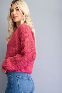 Glam Soft Knit Cherry Pink Cropped Sweater