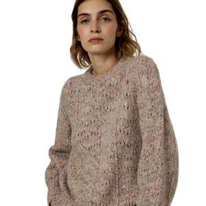 FRNCH Heathered Eyelet Knit Crew Sweater