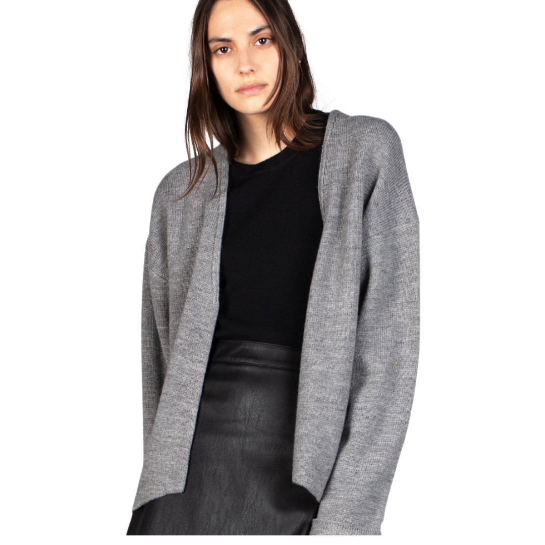 Gray open cardigan sweater hot sale