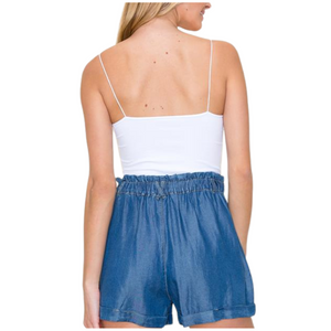 Staccato Button Front Denim Shorts
