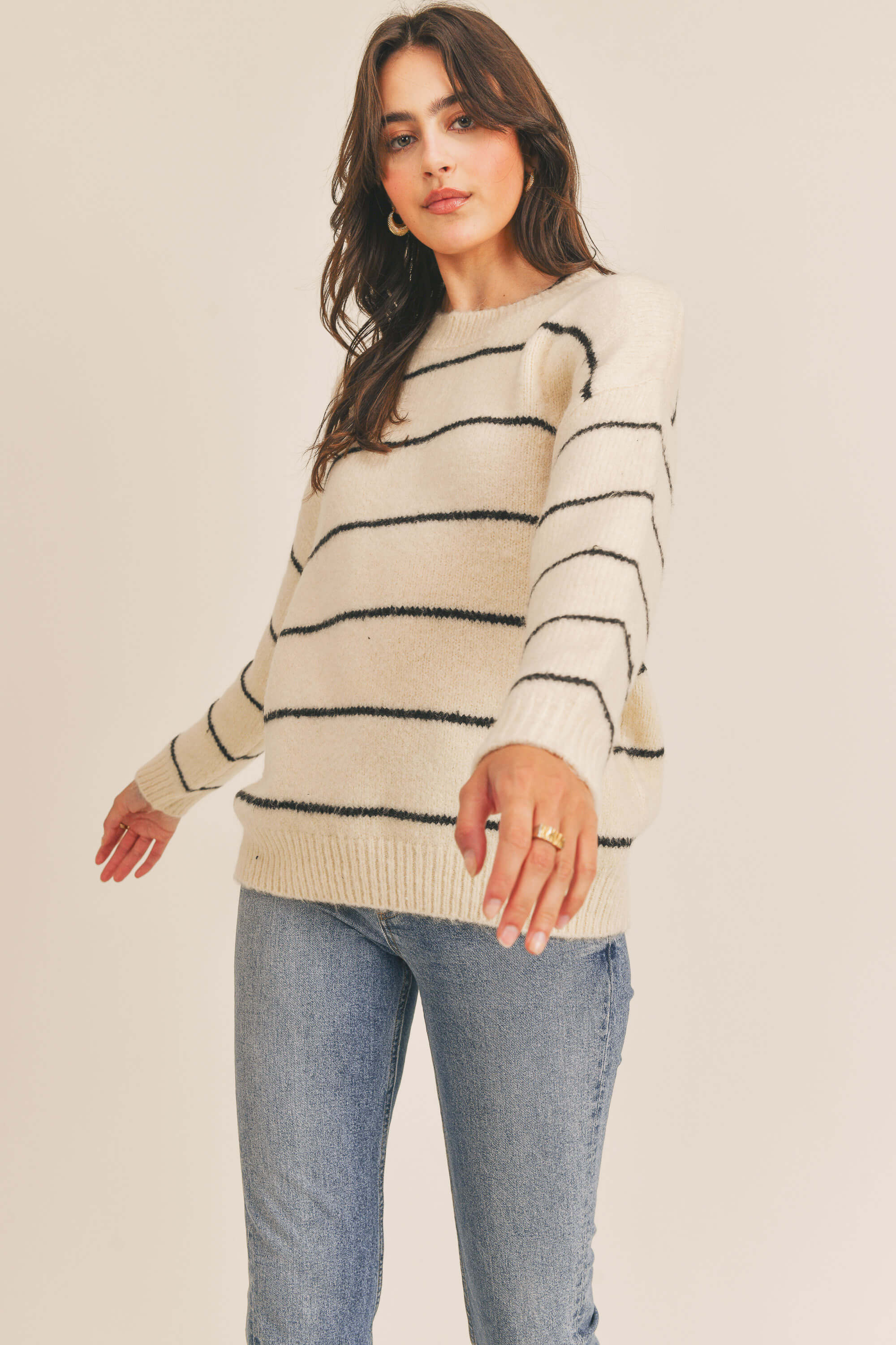 Lush Ivory Sweater with Black Stripes