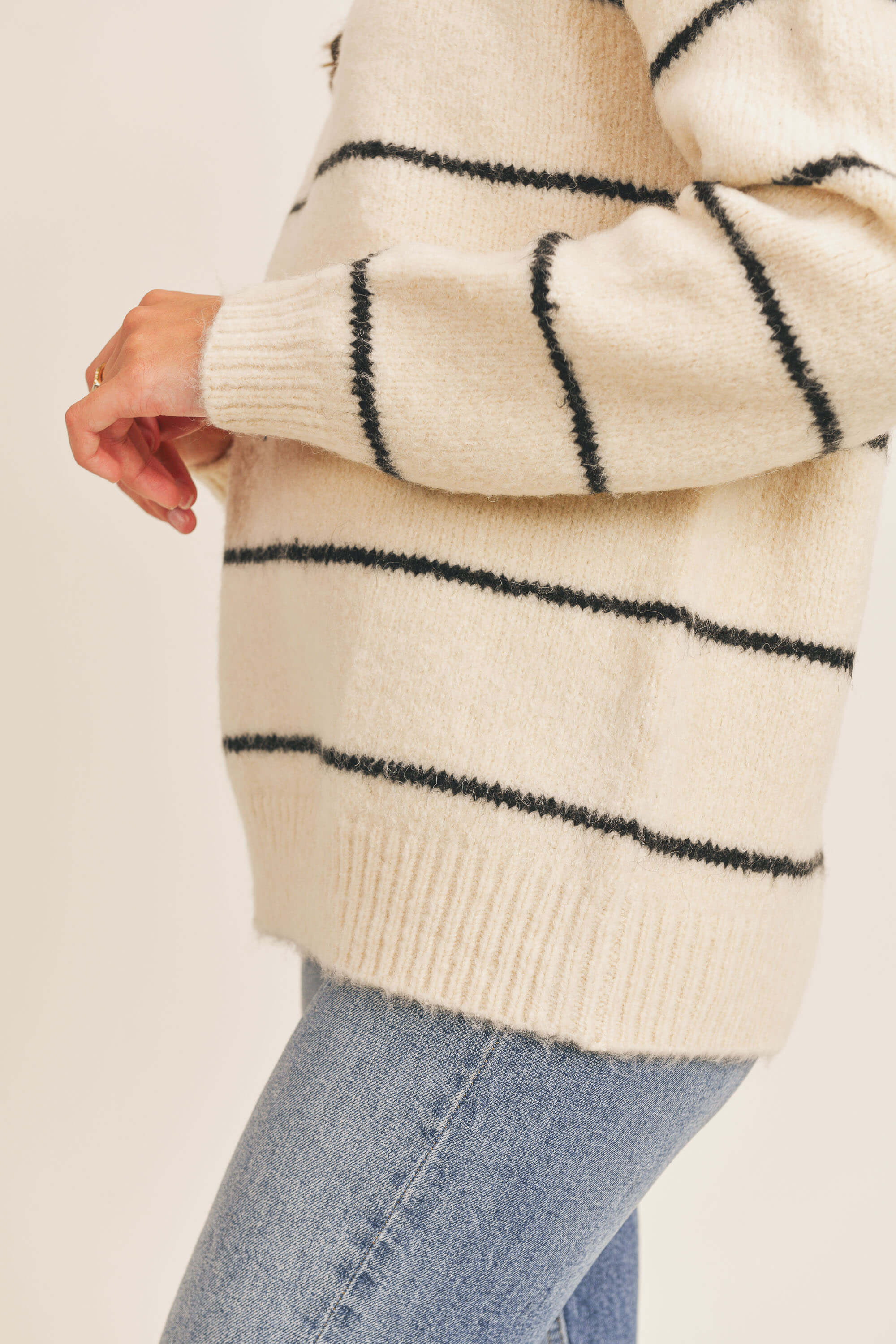 Lush Ivory Sweater with Black Stripes