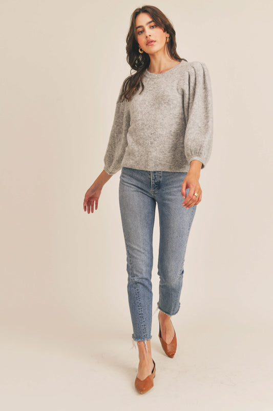 Lush Heather Grey Puff Sleeve Sweater