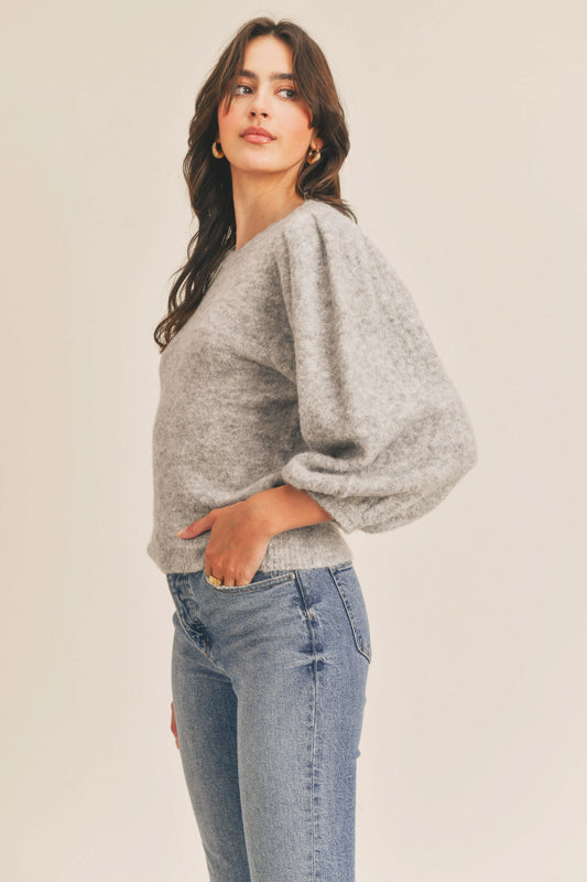 Lush Heather Grey Puff Sleeve Sweater