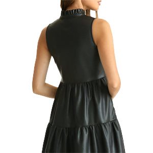 Fate Sleeveless Faux Leather Tiered Dress | Black | Size Medium Fate Sleeveless Faux Leather Tiered Dress | Black | Size Medium